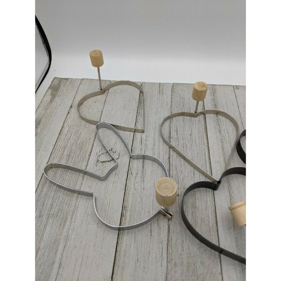 4 Metal Heart 1 Rabbit Shaped Fried Egg Ring Pancake Mold Wood Handle - Picture 3 of 3